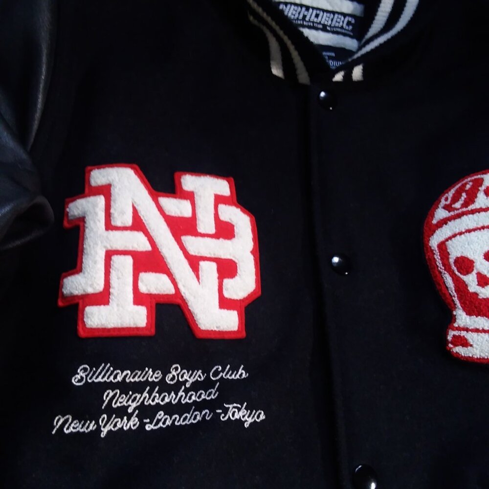 Billionaire Boys Club X Neighborhood 2018 Astro Skull Leather Varsity Jacket BBC - Picture 13 of 14